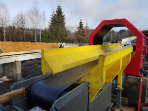 Detector conveyor for round logs